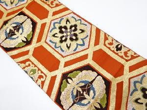 アンティーク　亀甲に向かい蝶・華紋織り出し袋帯（着用可）